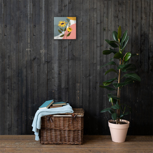 Yellow Daisy Wall Art with Colorful Abstract Circles