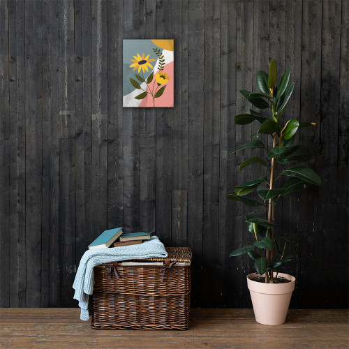 Yellow Daisy Wall Art with Colorful Abstract Circles