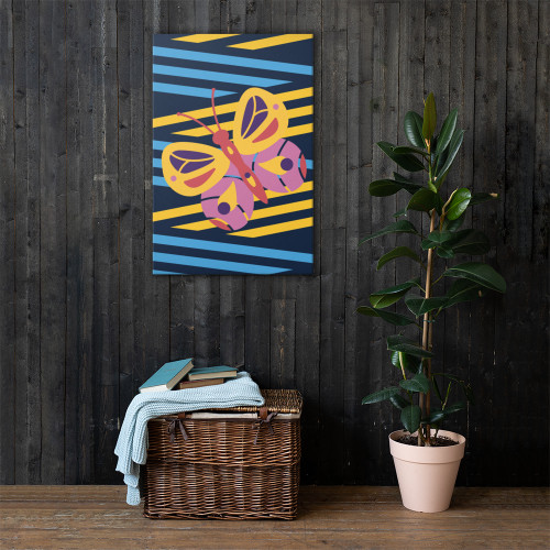 Unique Butterfly Wall Art on Striped Vertical Canvas