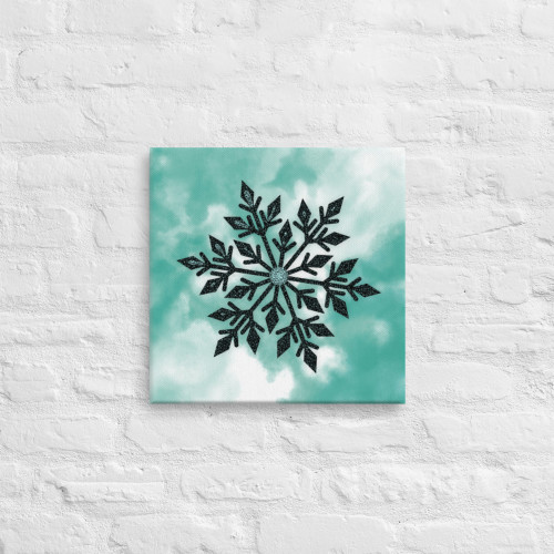 Black and Blue Crystal Snowflake on Square Canvas