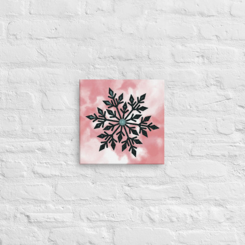 Black and Blue Crystal Snowflake on Square Pink Sky Canvas Black and Blue Crystal Snowflake on Square Pink Sky Canvas