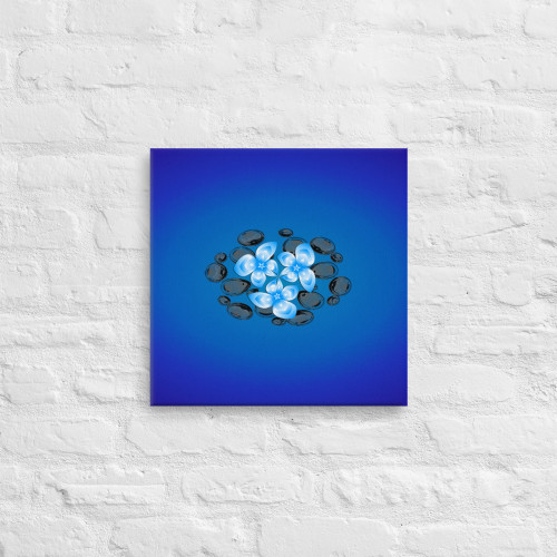 Blue Glass Rocks and Flower Petals on Canvas Blue Glass Rocks and Flower Petals on Canvas