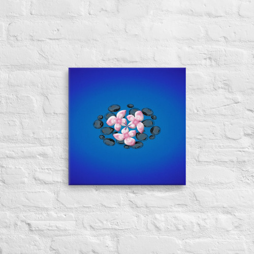 Blue Glass Rocks and Pink Flower Petals on Canvas Blue Glass Rocks and Pink Flower Petals on Canvas