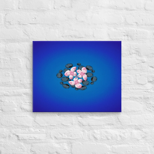 Blue Glass Rocks and Pink Flower Petals on Canvas Blue Glass Rocks and Pink Flower Petals on Canvas