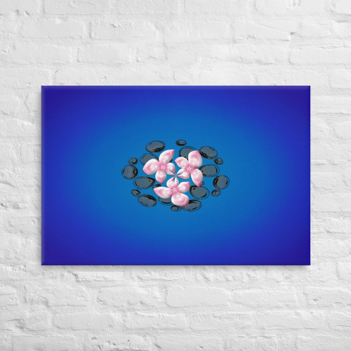 Blue Glass Rocks and Pink Flower Petals on Canvas Blue Glass Rocks and Pink Flower Petals on Canvas