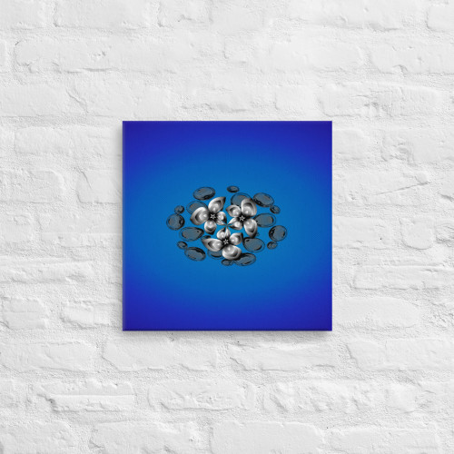 Blue Glass Rocks and Pewter Flower Petals on Canvas Blue Glass Rocks and Pewter Flower Petals on Canvas