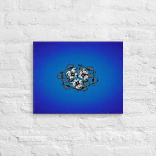 Blue Glass Rocks and Pewter Flower Petals on Canvas Blue Glass Rocks and Pewter Flower Petals on Canvas