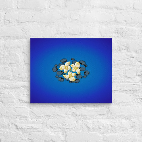 Blue Glass Rocks and Yellow Gold Flower Petals on Canvas Blue Glass Rocks and Yellow Gold Flower Petals on Canvas