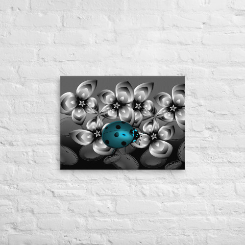 Candy Apple Blue Lady Bug on Black and White Canvas Candy Apple Blue Lady Bug on Black and White Canvas