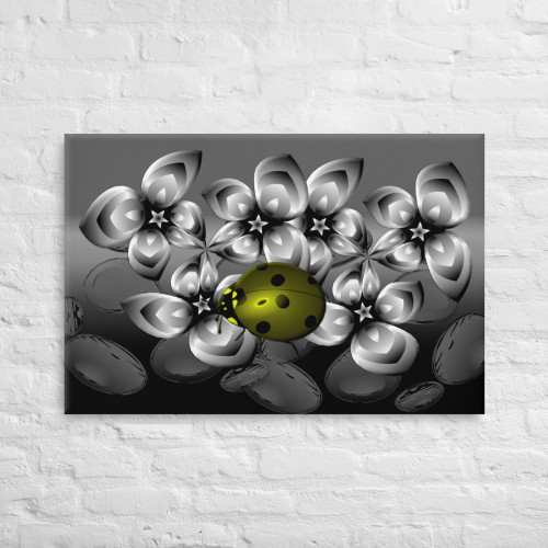 Candy Apple Green Lady Bug on Black and White Canvas