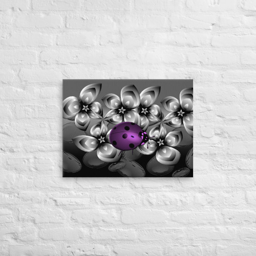 Candy Apple Purple Lady Bug on Black and White Canvas
