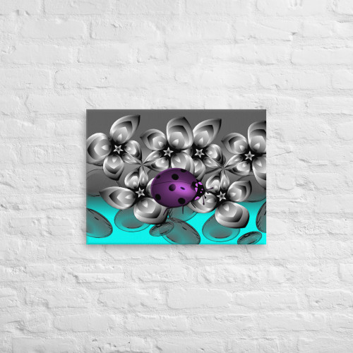 Candy Apple Purple Lady Bug on Gray and Blue Canvas