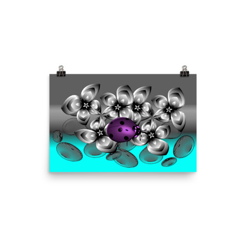 Purple Ladybug Poster With a Splash of Aqua Blue