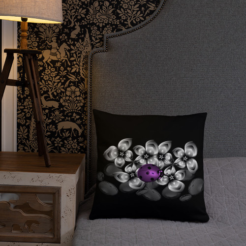 Unique Black Throw Pillow Featuring a Beautiful Purple Ladybug Unique Black Throw Pillow Featuring a Beautiful Purple Ladybug