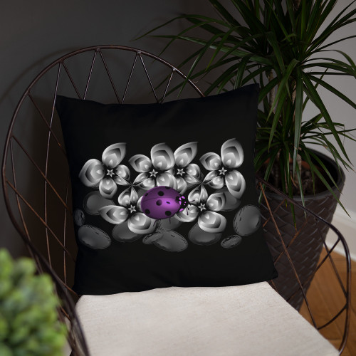Unique Black Throw Pillow Featuring a Beautiful Purple Ladybug Unique Black Throw Pillow Featuring a Beautiful Purple Ladybug