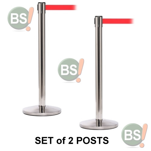 One Set or Pair of QueueMaster550 Polished Stainless Retractable Stanchion One Set or Pair of QueueMaster550 Polished Stainless Retractable Stanchion