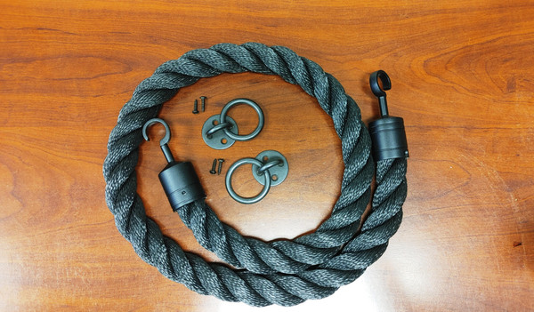 Twisted black landscape rope with heavy duty black rope ends and hardware