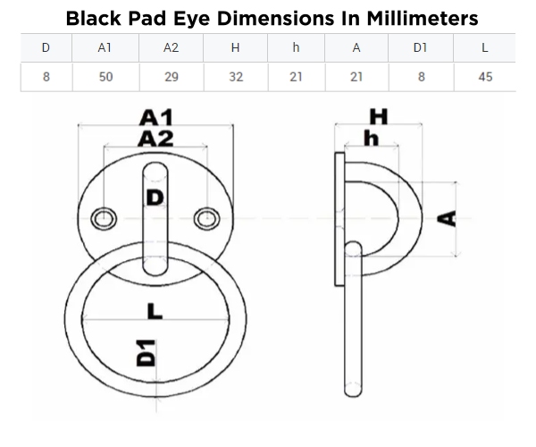 Stainless Steel Pad Eye Dimensions