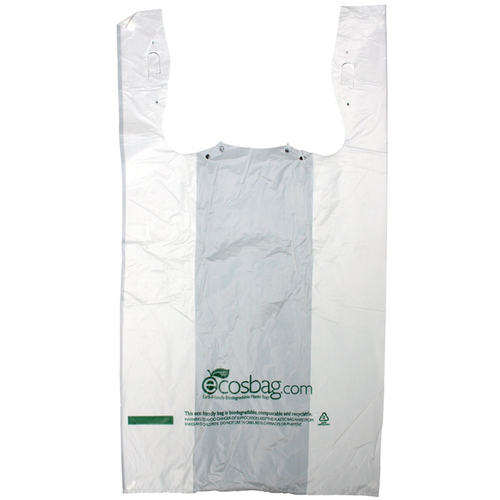 11.5" x 6.5" x 21" High-Density White T-Shirt Bags Biodegradable