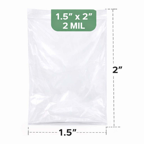 1.5" x 2" 2 Mil Reclosable Zip Bags