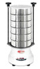 Designed for high sample volumes, it can admit 5 sieves of 80 mm in height, or 8 sieves of 50 mm in 
height. The diameters range from 250 to 305 mm. The power, time of sieving and intermittence are 
all digitally adjusted.