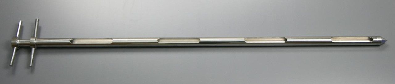 Description                 Slot Sampler 1000mm
Materials:                  316L stainless steel
External Polish:               Better than 0.8 microns Ra
Internal Polish:               None
Outer Diameter of Outer Tube:       25mm
Inner Diameter of Inner Tube:        17mm
Overall Length:               1025mm
Slot Length:                 120mm
Slot Width:                  15mm
Number of Slots               4
Slot Positions:
Nominal Weight of Sampler:        1.9kg
BSE/TSE statement:            All polishing compounds used in the manufacture of this sampler are 
free of animal products
Recommended Storage Conditions:    Dry and ambient temperature