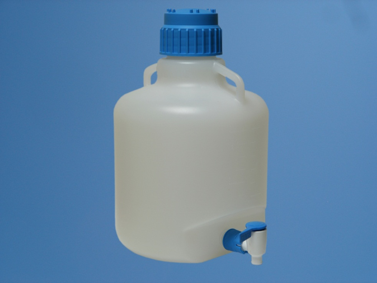 Description Carboy 10L with Stopcock
Materials of Construction:
10L Carboy PP (conforms to FDA 177.1520 & USP Class VI)
Cap PP (conforms to FDA 177.1520 & USP Class VI)
Ring Seal TPE (conforms to FDA 177.1810 & USP Class VI)
Stopcock PP (conforms to FDA 177.1520 & USP Class VI)

Nominal Volume: 10 Litres
Nominal Height: 390mm
Max. Diameter: 250mm
Internal Neck Diameter: 65mm
Autoclavable? Yes
Weight: 1.3Kg