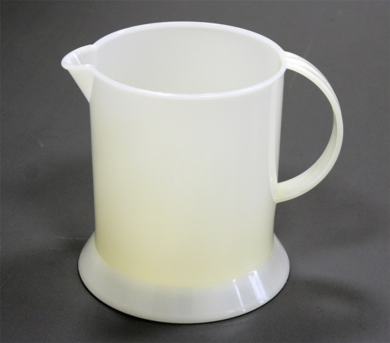 Part No. 675 8049H2000
Description Disposable Jug 
Nominal Volume: 2000ml
Material of Construction: High Density Polyethylene (HDPE) - virgin
•Conforms to FDA CFR 177.1520
•Conforms to EU Regulations 10/2011
•Conforms to EC Regulations 1935/2004
Method of Construction: Single piece, injection moulded
Internal Diameter: 129mm
Max. Diameter of Base: 157mm
Overall Height: 167mm
Nominal Weight: 232g
Moulding & Packing Environment: Moulded & packed in a Class 100,000 cleanroom.
Individually Bagged? Yes (heat sealed PE bag)
Method of Sterilisation: N/A
BSE/TSE Free Yes
Number of Jugs per Box: 20
Recommended Storage Conditions: Dry and ambient temperature