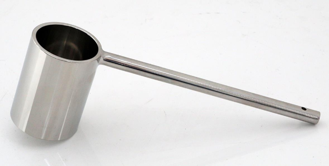 Description Measuring Scoop 50ml
Nominal Volume: 50ml
Material of Construction: 316L stainless steel
Method of Construction: Crevice free, all welds ground and polished
Surface Finish: Better than 0.5 microns Ra
Outer Scoop Diameter: 40mm
Inner Scoop Diameter: 34mm
Scoop Depth: 55mm
Overall Length: 170mm
Nominal Weight: 205g
BSE/TSE statement: All polishing compounds used in the manufacture of this product are
of vegetable origin
Recommended Storage Conditions: Dry and ambient temperature