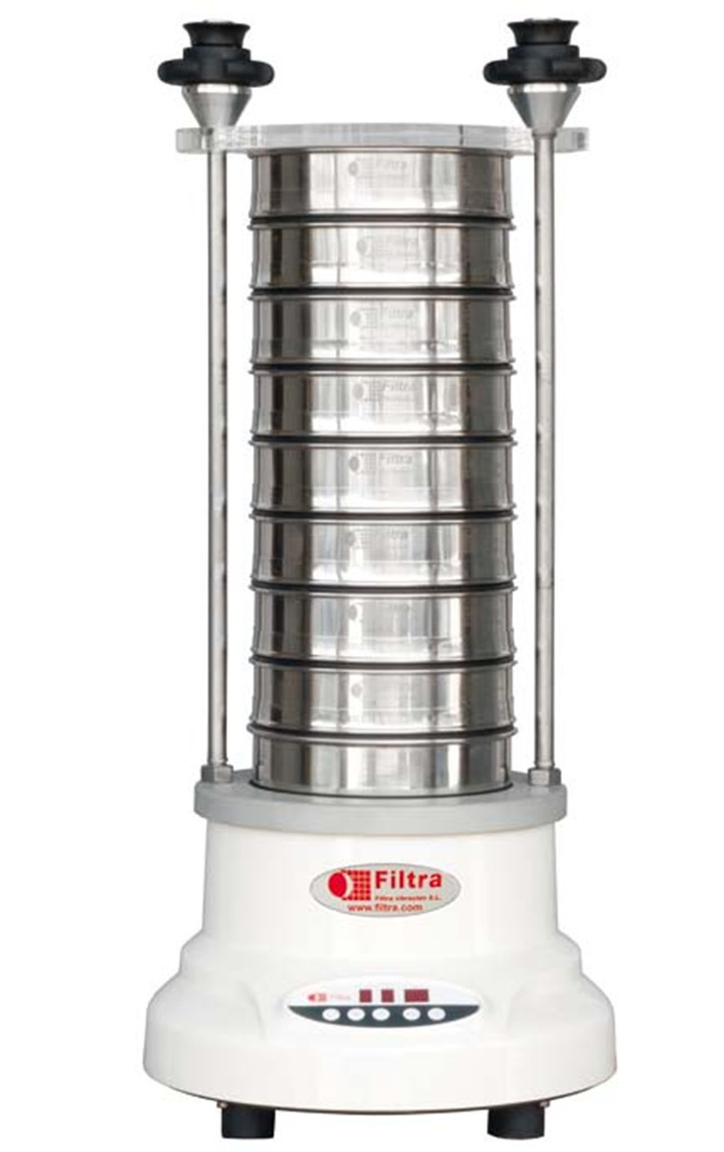 Digital electromatic sieve shaker for sieves from Ø 60 a 203 mm. 
Its three-dimensional movement throughout the sieve column makes it very effective
when carrying out granulometric tests.
It includes digital power, timing and intermittence controls for sieving.