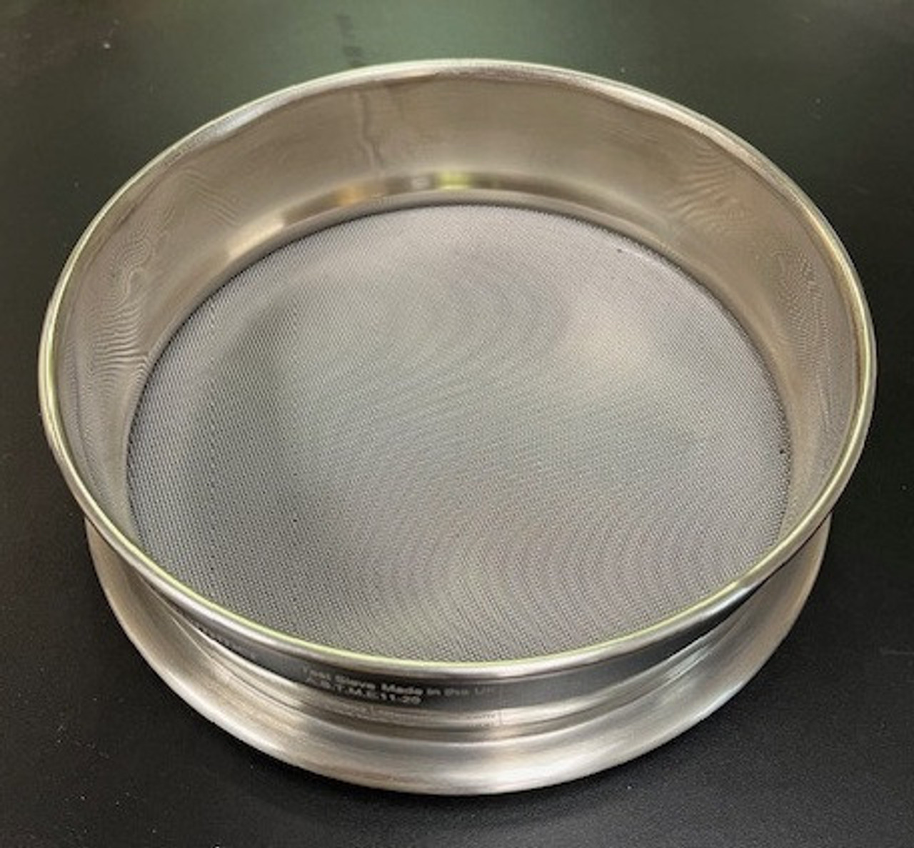 Many of our sieves are manufactured with a backing mesh to protect the fine screen
Stainless steel grade 316 fine mesh is evenly tensioned
High polished stainless steel frame-grade 304
All our test sieves include a unique and traceable serial number
We use 3D laser marking technology which provides clear and long lasting identification
Available in 
ASTM 3 inch 8 inch 12 inch 18 inch diameters
ISO 100 mm 200 mm 300 mm 450 mm diameters