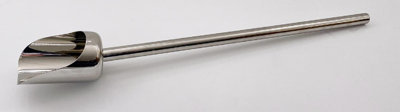 Description Long Handled PharmaScoop  500ml
Nominal Volume: 500ml
Material of Construction: 316L stainless steel
Method of Construction: Crevice free, all welds ground and polished
Surface Finish: Better than 0.5 microns Ra
Overall Length: 750mm
Handle Length: 600mm
Body Length: 140mm
Body Diameter: 95mm
Nominal Weight: 710g
BSE/TSE statement: All polishing compounds used in the manufacture of this product are of vegetable origin
Recommended Storage Conditions: Dry and ambient temperature