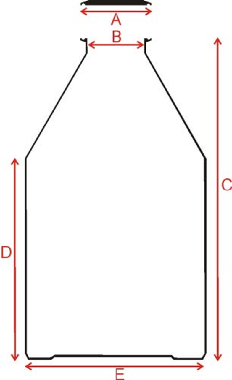 Dimensions:
A = 167mm
B = 150mm
C = 650mm
D = 465mm
E = 450mm
Wall Thickness = 2mm