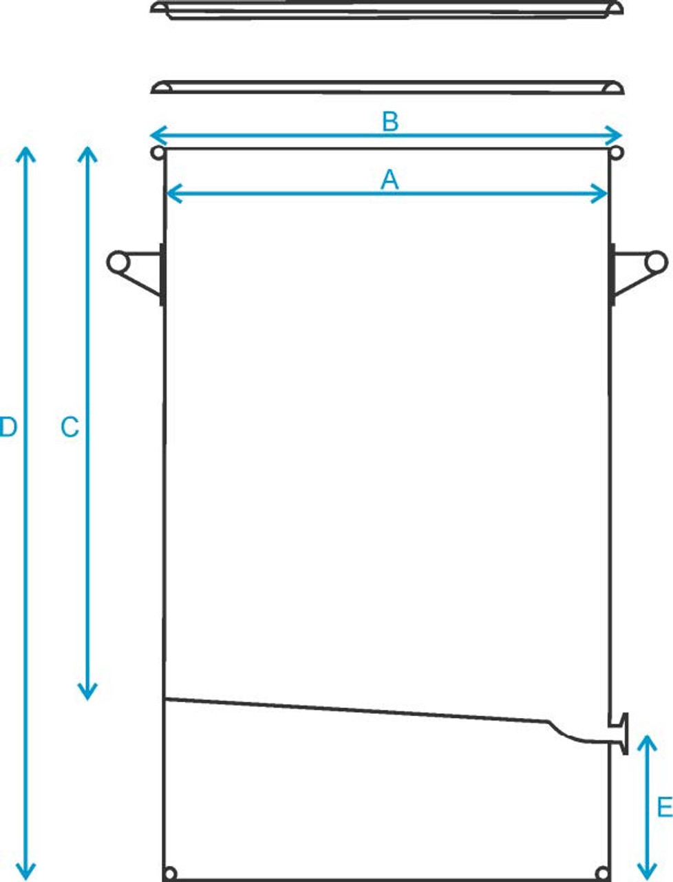 Nominal Dimensions:
A = 570 mm
B = 596 mm
C =802mm
D = 995 mm
E = 170 mm