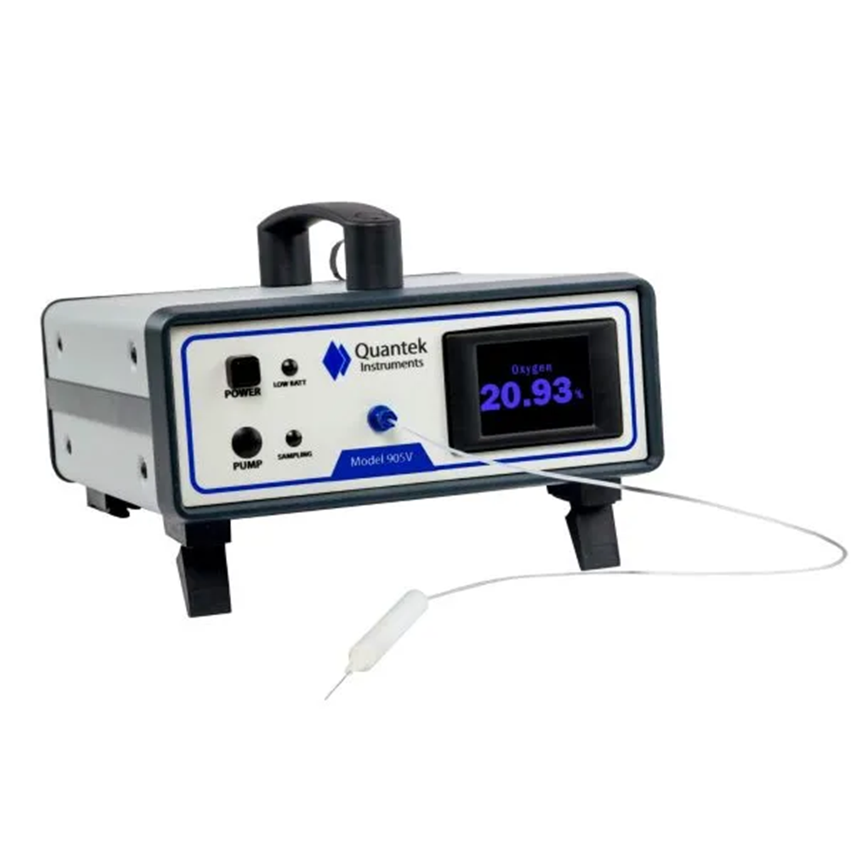 ABOUT THE OPTIONAL BATTERY
With its low power requirement, the Model 905V can be operated with an optional battery for those applications where AC power is not readily available, or for convenience if spot checking samples at different locations. A totally sealed, long-life internal 12 Vdc gel battery accepts a full or partial charging cycle and will operate the unit for up to 8 hours. The charger module plugs into a standard 110-240V outlet for charging or continuous operation. Alternatively, the unit can be powered from an external 12-24 Vdc source.