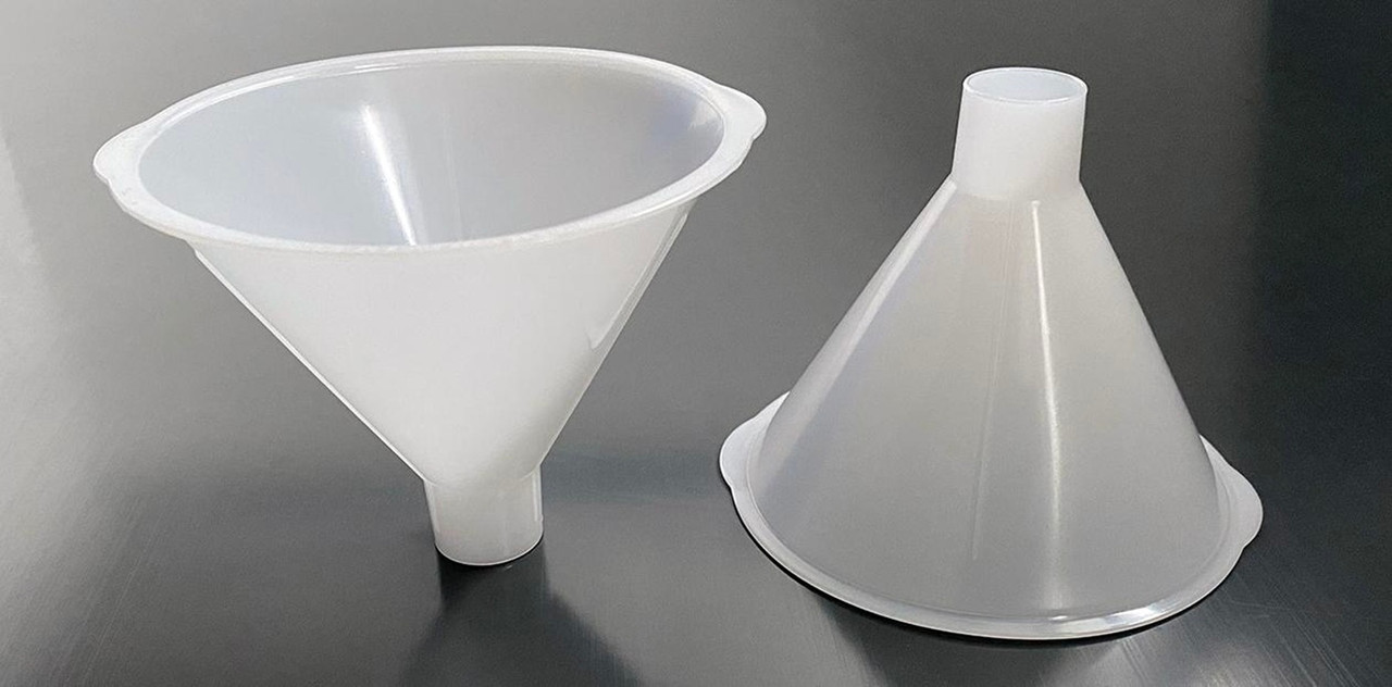 Description: SteriWare Powder Funnel 100mm
Use: Single use, disposable powder funnel
Material of Construction: High Density Polyethylene (HDPE) - virgin
• FDA acceptable CFR 177.1520
• EU Regulations 10/2011 compliant
• EC Regulations 1935/2004 compliant
• BSE/TSE free
Method of Construction: Single piece, injection moulded
Max. Diameter: 117mm
ID at Top of Funnel: 100mm
Overall Height: 88mm
OD at Bottom of Spout: 23mm
ID at Bottom of Spout: 20mm
Nominal Weight: 19g
Moulding Environment: Class 100,000 Cleanroom
Packing Environment Class 10,000 Cleanroom
Individually Bagged? Yes (heat sealed PE/PET bag)
Method of Sterilisation: N/A
Quantity per Box: 20
Recommended Storage Conditions: Dry and ambient temperature
Shelf Life: 5 years from the date of manufacture