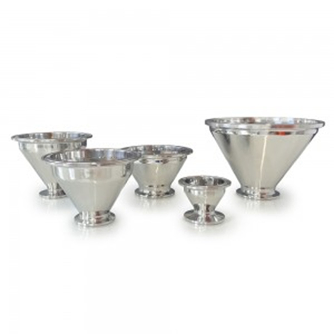 Each funnel/reducer features a BS 4825 clamp ferrule welded to both ends.