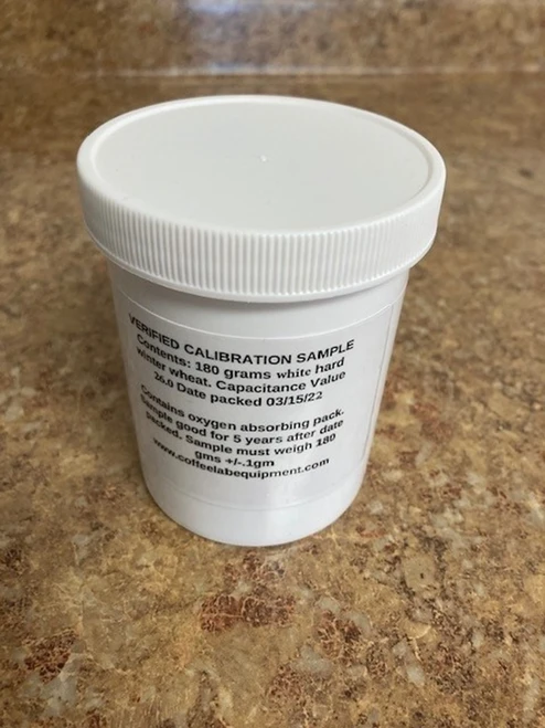 Verified Calibration Sample for Sinar Moisture Analyzers (Cell Type) 
Contents 180 grams hard red winter wheat.
Stored in an air tight container with minimum headspace.
Includes oxygen absorbent packet