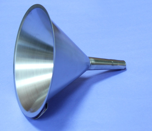 FUNNEL 304 STAINLESS STEEL 200 mm DIAMETER QTY 3
Description Stainless Funnel
Material of Construction: 304 stainless steel
Surface Finish: Better than 0.5 microns Ra
Top Diameter: 200mm
Outer Diameter of Spout: 20mm
Overall Length: 205mm
Nominal Spout Length: 88mm
Nominal Weight: 245g
Side Handle: Spot welded to cone section of funnel