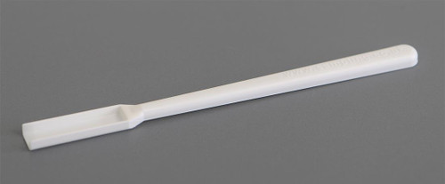 Description: Disposable Micro-Spatula - 170 mm
Use: Single use, disposable powder spatula
Material of Construction: High Impact Polystyrene (HIPS) – rigid, white
•FDA acceptable CFR 177.1640
•EU Regulations 10/2011 compliant
•EC Regulations 1935/2004 compliant
•BSE/TSE free
Method of Construction: Single piece, injection molded
Spatula Length: 175 mm
Spatula Blade Length: 40 mm
Blade Width: 13 mm
Nominal Weight: 5g
Molding & Primary Packing Environment: Class 100,000 Cleanroom
 Individually Bagged? Yes (heat sealed PE/PET bag)
Method of Sterilization: N/A
Number of Samplers per Box: 100
Recommended Storage Conditions: Dry and ambient temperature
Shelf Life:  5 years from the date of manufacture