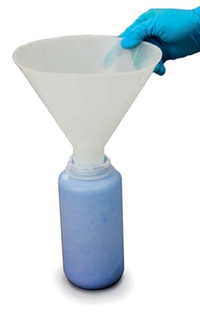 The new disposable Powder Funnel is ideal for transferring
powders. Available both sterile and non sterile. Made from
chemically resistant food grade HDPE.