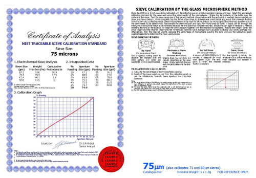 63 um (ASTM 230) NIST Traceable Sieve Standard 5 bottle set, 1.0 gm per bottle