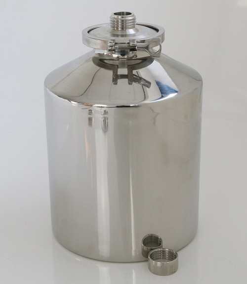 Materials of Construction: - Body: 316 stainless steel
Lid: 316 stainless steel
Clamp: 304 stainless steel
Gasket: Silicone (FDA acceptable grade)
Cap: 316 stainless steel
Cap Seal: Silicone (FDA acceptable grade)
Gasket: Silicone (FDA acceptable grade)


Method of Construction:

All welds ground and polished
Crevice free interior
Surface Finish: Better than 0.5 microns Ra
Nominal Volume:15 Litres
Dimensions
Height = 360 mm
Diameter = 275 mm
Weight: 4.60 Kg (body + lid + gasket + clamp)
Note: The neck of the container is fitted with a 4” diameter ferrule which conforms to BS4825-3