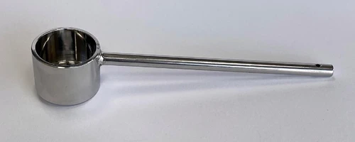 Description Measuring Scoop 25ml
Nominal Volume: 25ml
Material of Construction: 316L stainless steel
Method of Construction: Crevice free, all welds ground and polished
Surface Finish: Better than 0.5 microns Ra
Outer Scoop Diameter: 40mm
Inner Scoop Diameter: 34mm
Scoop Depth: 30mm
Overall Length: 185mm
Nominal Weight: 160g
BSE/TSE statement: All polishing compounds used in the manufacture of this product are
of vegetable origin
Recommended Storage Conditions: Dry and ambient temperature