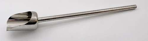 Description Long Handled PharmaScoop  500ml
Nominal Volume: 500ml
Material of Construction: 316L stainless steel
Method of Construction: Crevice free, all welds ground and polished
Surface Finish: Better than 0.5 microns Ra
Overall Length: 750mm
Handle Length: 600mm
Body Length: 140mm
Body Diameter: 95mm
Nominal Weight: 710g
BSE/TSE statement: All polishing compounds used in the manufacture of this product are of vegetable origin
Recommended Storage Conditions: Dry and ambient temperature