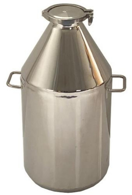 Description Clamp Container 30 L
Nominal Volume: 30L
Material of Construction: Body: 316 stainless steel
Side Handles: 304 stainless steel
Lid: 316 stainless steel
Clamp: 316 stainless steel (may be 304 stainless steel)
Gasket: Silicone (conforms to FDA CFR 177.2600)
Method of Construction: Crevice free body, welds ground & polished
Surface Finish: Better than 0.5 microns Ra
Body Height: 602mm
Body Diameter: 303 mm
Nominal Weight (body, lid, clamp & gasket): 6.8Kg 
Note: The neck of the container is fitted with a 4” diameter ferrule which conforms to BS4825-3