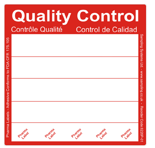Description: Quality Control Pharma Label - Red - 150 x 150mm
Adhesive: Ultra Adhesive - High strength foil backed paper labels
Colors: Red printing on a white label
FDA Acceptable Adhesive? No
Dimensions: 150 x 150mm
Number of Labels per Roll: 250(approx).
Weight: 1010g per roll
Method of Sterilization: N/A
Recommended Storage Conditions: Dry and ambient temperature