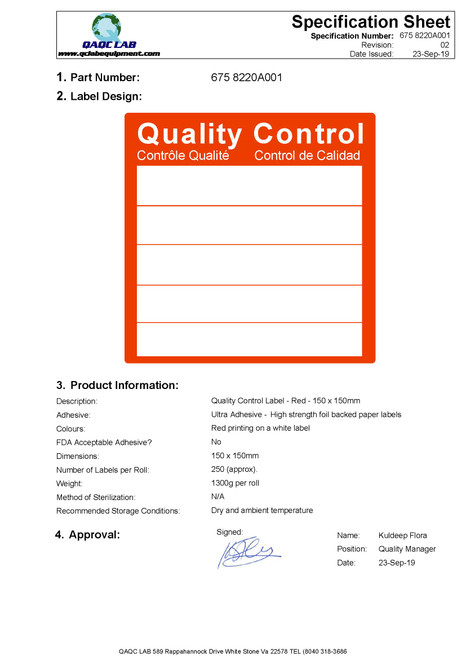 Dimensions: 150 x 150 mm for clear visibility
Ultra Adhesive: High-strength foil-backed labels for durability
Quantity: 250 labels per roll for efficient inventory management
Color: Eye-catching red & white for easy identification
Weight: 1010 g per roll for manageable handling
Storage: Recommended to be kept in dry conditions at ambient temperature