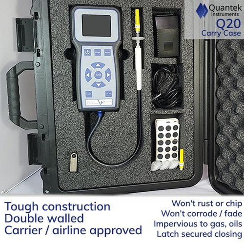 The Q20 series of analyzers feature a color display, menu driven setup, calibration functions,
a built-in sample pump, and data collection (up to 100,000 values).
This unit combines a fast response sensor for oxygen in a small, lightweight (under 2 lbs.)
package for maximum trans portability and ease of use in all types of gas measurement applications.
The unit is battery operated and can be easily moved or transported as needed.
Low power consumption enables up to 15 hours of operation before re-charging (charger included) is required.
The unit has a rugged miniature diaphragm pump with adjustable timing functions to operate only when sampling.
The Q20 Series is available with several sampling inlet configurations to suit many different monitoring applications,
including a sample probe/needle assembly for package testing, or a straight tube probe with flexible tubing attachment.
The latter attachment is ideal for insertion into various processes, containers, and bio enclosures.