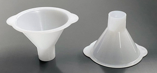 Description: SteriWare Powder Funnel 50mm
Use: Single use, disposable powder funnel
Material of Construction: High Density Polyethylene (HDPE) - virgin
• FDA acceptable CFR 177.1520
• EU Regulations 10/2011 compliant
• EC Regulations 1935/2004 compliant
• BSE/TSE free
Method of Construction: Single piece, injection moulded
Max. Diameter: 68mm
ID at Top of Funnel: 50mm
Overall Height: 45mm
OD at Bottom of Spout: 18mm
ID at Bottom of Spout: 15mm
Nominal Weight: 5g
Moulding Environment: Class 100,000 Cleanroom
Packing Environment Class 10,000 Cleanroom
Individually Bagged? Yes (heat sealed PE/PET bag)
Method of Sterilisation: N/A
Quantity per Box: 50
Recommended Storage Conditions: Dry and ambient temperature
Shelf Life: 5 years from the date of manufacture